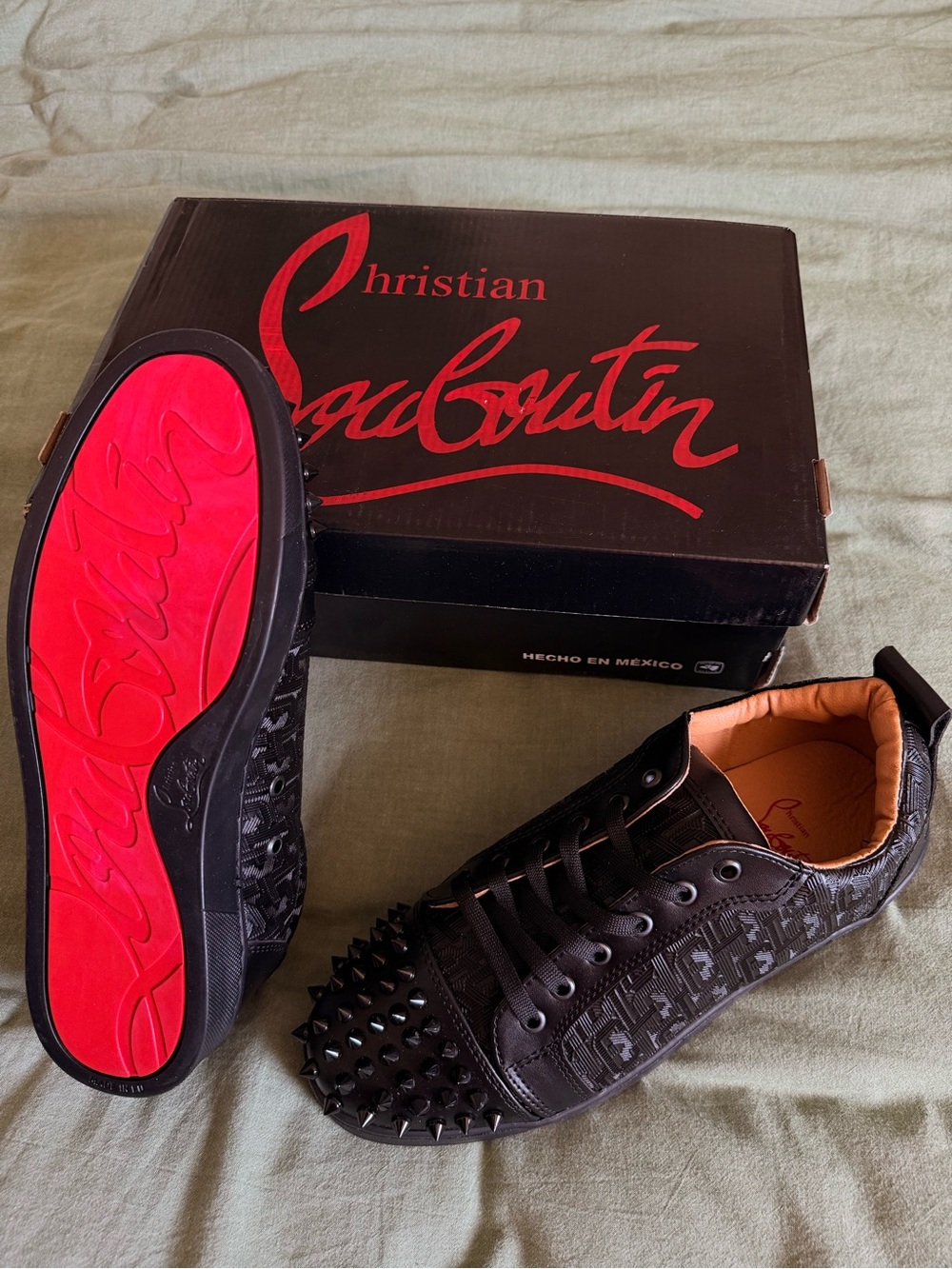 Christian Louboutin Black Studded Dress Low-Top Sneakers with Red Sole NOT AUT..
